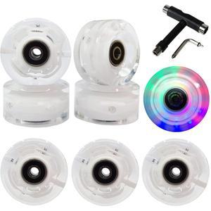 프리데어 롤러 스케이트 휠 54mm / 58mm 및 베어링 실내 실외 발광 조명 83A, 더블 로우 스케이팅 스케이트보드용 T 도구 (8팩)