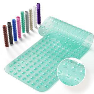 크루시에 논슬립 욕조 매트, 배수구 및 흡입 컵이 있는 39x16인치 초대형 샤워 세탁기 세척 가능, 투명 녹색