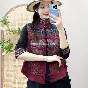 여친 가을 빈티지 조끼 민소매 자수 코트 차이나 새틴 반버튼 베스트 1PICK3