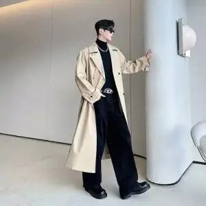 롱 캐주얼 남자코트 루즈핏 더블 벨트 트렌치 봄가을 코트 상의 원템3