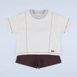 [달퐁]큐비앤맘 배색 롭바 반팔 상하 여름 아기외출복 상하세트