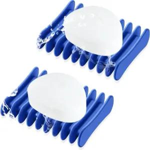 2개의 셀프 배수 실리콘 비누 홀더 - 욕실용 폭포 디자인 접시 바를 건조하고 깨끗하게 유지합니다 파란색