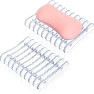 Gjinxi 셀프 배수 비누 접시 홀더 2개 투명 플라스틱 바 세이버 이지 드라이 및 클린 스탠드 주방 샤워실