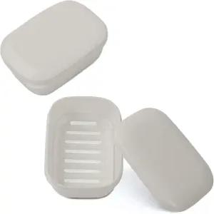 콰티쉬 2팩 여행용 비누 용기 뚜껑이 있는 휴대용 홀더 바 캠핑 체육관 케이스 욕실용 상자 베이지