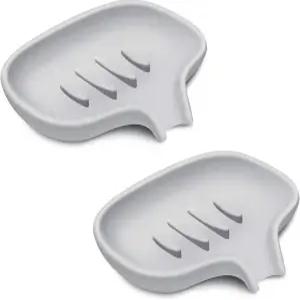 욕실용 수베큐 실리콘 비누 접시 배수 트레이가 있는 샤워용 바 홀더 주방 싱크대용 폭포 2개 세트 2 회색