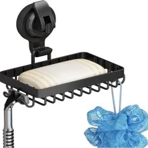 비누 홀더 샤워기 4개의 후크가 달린 샤워용 석션 컵 접시 304 스테인리스 스틸 블랙