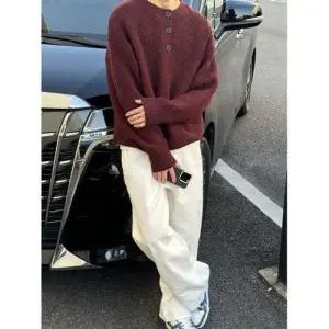 남친 빨강 니트 카디건 봄가을 뱀의 헨리넥 해 본명년 스웨터 OP3