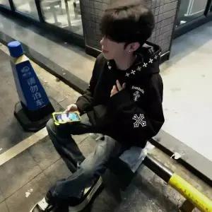 점퍼 후드 십자가 체크 자수 남친 춘추 OP3