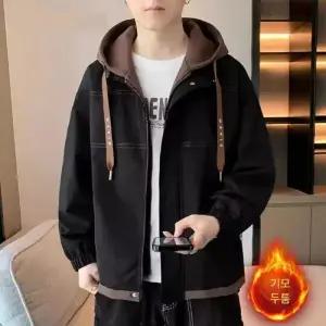 남성 봄 가을 투피스 점퍼 가짜 상의 후드 트렌치 재킷 OP3