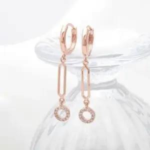 골드핀귀걸이 원터치링 귀걸이 금침 큐빅 넬리 롱 라운드 드롭 14K