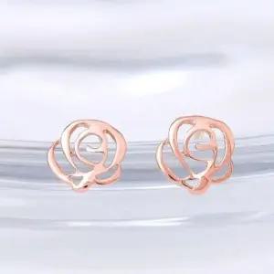 14K귀걸이 GOLD 웨이브 로즈 장미 일자침 데일리 금 귀걸이 14K