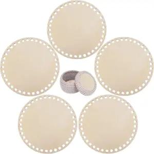 5개의 천연 나무 바구니 원 바닥 빈 코바늘 뜨개질 셰이퍼 DIY 공예 직조 제작 용품을 위한 받침대