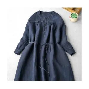 바바라옷장 빅사이즈 221087 - 면 자수 롱 원피스/빅사이즈/오버핏/루즈핏/데일리//임부복1230758