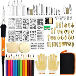 목재 소각 키트, 온도 200-420 C 조절 가능한 110개의 도구, 조각 납땜용 버너