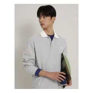 빈폴 멘 칼라넥 배색 긴소매 티셔츠 - 라이트 그레이 BC6241C582 1213723