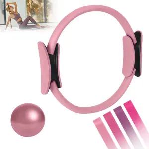 JIAOHENANZE 여성용 홈 필라테스 키트 에센셜 장비 14인치 피트니스 서클 9인치 요가볼 5 저항 밴드