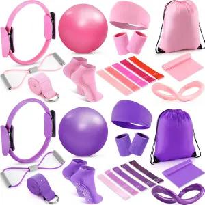 여성용 Poen 홈 필라테스 에센셜 키트 요가 볼 스트레칭 스트랩이 포함된 30개 링 및 장비 세트 8가지 형태