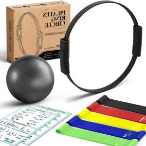 코어 근력 스트레칭 토닝 및 전신 운동 필라테스 장비를 위한 5단계 저항 밴드가 포함된 LTHTRADE 키트 링