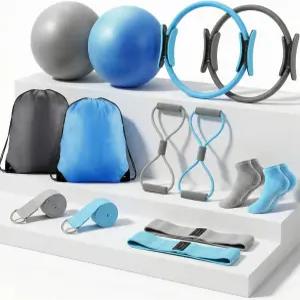 가정용 필라테스 장비 키트 n여성용 12인치 서클 요가 링 및 볼 세트 n저항 밴드 스트랩 양말 가방 포함 n