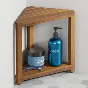 블루웨스트 16.5인치 코너 샤워 스툴 내부 다리 면도용 나무 벤치 수납 선반 시트 및 있는 방수 풋레스트