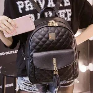 [콩심팥심]여행 데이트가방 골드 투테슬 누비 블랙 백팩