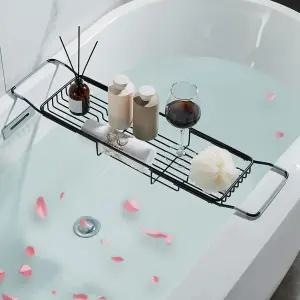 스테인리스 스틸 욕조 캐디 트레이 확장 가능한 테이블 조절 욕실 정리함 선반 블랙 26.8~35.4인치