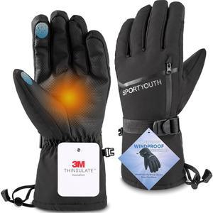 eAj 스포츠 유스 겨울 스키 장갑 남성, 3M 두께의 방수 방풍 보온 눈 따뜻한 장갑, 터치스크린 지퍼 포함 야외 추운 날씨 달리기 사이클링 하이킹 작업용