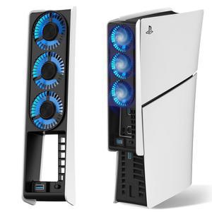 PS5 슬림용 JUSPRO 냉각 팬, 업그레이드된 조용한 냉각 팬과 PS5 슬림 콘솔 디지털 및 디스크 에디션 LED 조명