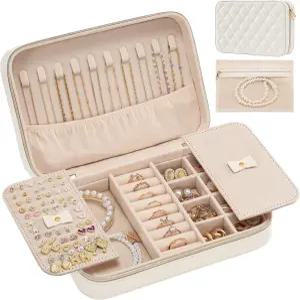 여성 롤라렛 여행용 주얼리 케이스 미러 앤 클리어 보관 가방이 있는 정리함 소형 휴대용 귀걸이 목걸이