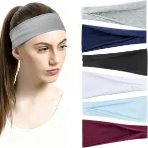여성 및 남성용 와이드 스포츠 헤드밴드 6개 논슬립 스웨트 위킹 탄력 헤어밴드