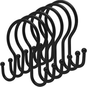 더블 샤워 커튼 후크 링 방청 금속 24개 부드럽게 미끄러지는 행거 블랙