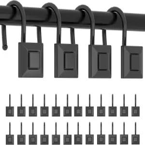GILA 샤워 커튼 장식 후크 욕실 방청 사각형 블랙 헤비 듀티 도구 없이 설치할 수 있는 막대 링 12개 세트