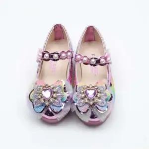 무지개에나멜 라이팅 여아 진주 플랫슈즈