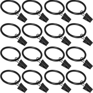 클립이 달린 16팩 커튼 링 창문 블랙 후크 걸이 직경 1.26인치의 작은 드레이퍼 드레이프 보우 걸이용 최대