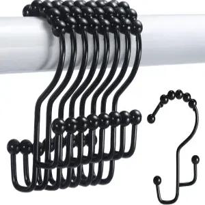 수틴 샤워 커튼 후크 더블 링 12개 블랙 녹 방지 스테인리스 스틸 욕실 수건 의류
