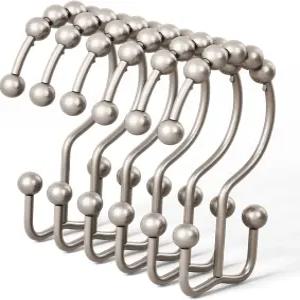 DAWNER 샤워 커튼 후크 방청 금속 이지 글라이드 더블 링 욕실 스테인리스 스틸 행거 12개 세트 브러시드