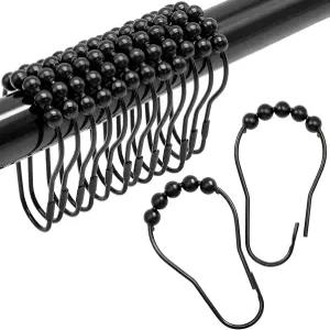 샤워 커튼 후크 링 장식용 방청 금속 12개 욕실 로드용 무료 슬라이딩 이지 스냅 블랙