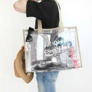 [라일리] Rly 빅사이즈 투명 PVC 방수 베이지 가방 물놀이