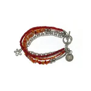 매장정품 RAD FICTION MAKANI FLOWER GEMSTONE CHAIN LAYERED BRACELET / CHILI RED