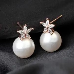 핀귀걸이 골드필드 핀 큐빅 꽃 진주 혼주 결혼식 귀걸이 14K