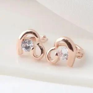 로즈골드귀걸이 골드필드 핀 하트 라인 큐빅 원터치링 귀걸이 14K