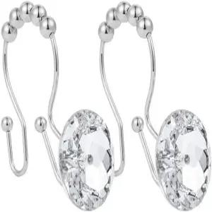 샤워 윈도우 커튼 더블 훅 스테인리스 스틸 방청 크리스탈 라인스톤 보석 후크 12팩(라인스톤 화이트)