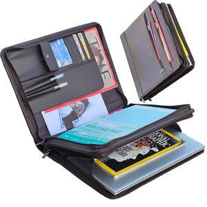 14인치 노트북 서류 가방, 지퍼 수납 공간이 있는 가죽 포트폴리오 x 2, A4 용지 홀더 패드폴리오 정리함
