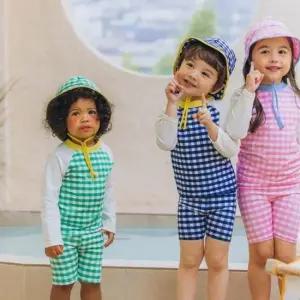 유아수영복 SET 체크상하 아동 래쉬가드 썬블럭 모자세트 802034
