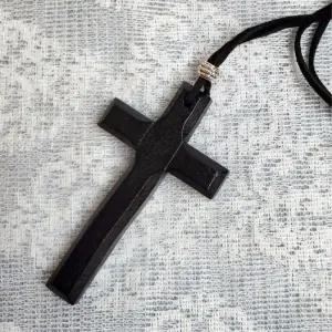 [라일리쥬얼리] Rly 십자가 나무 펜던트 블랙 목걸이 체인 스틸