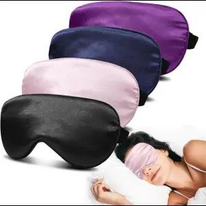 수면용 실크 수면 마스크 아이 마스크 100% 블랙아웃 제로 아이 프레셔 조절 가능 스트랩이 있는 눈가리개