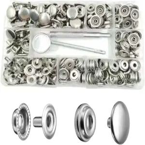 200피스 스테인리스 스틸 가죽 스냅 패스너 키트 15mm 금속 버튼 헤비 듀티 프레스 스터드 캡 해상 보트