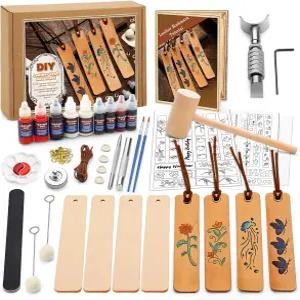 가죽 공예 키트 북마크용 작업 염색 조각이 포함된 제작 도구 용품 책 애호가를 위한 성인 DIY 공예품