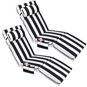 eAj 풀 가구(블랙 앤 화이트)를 위한 72 x 21 x 4 인치 파티오 교체 패드가 있는 Wenqik 2 개 야외 체이스 라운지 쿠션, 베개 및 사이드 포켓 방수 라운지 의자 쿠션