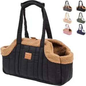 겨울용 강아지 포근한 플리스 이동장 토트백 방수 펫 캐리어 핸드백 소형견 고양이 외출 가방 하네스 안전